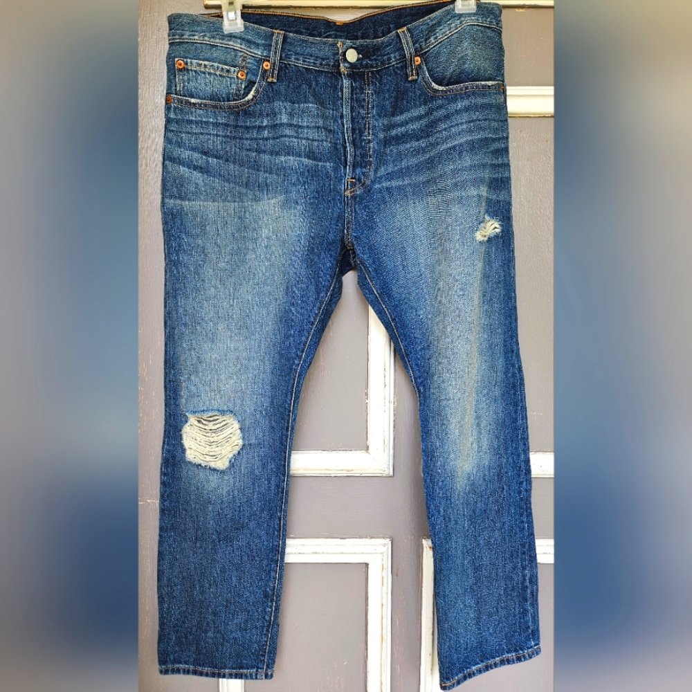Levi's Blue Distressed Ankle Crop Jeans